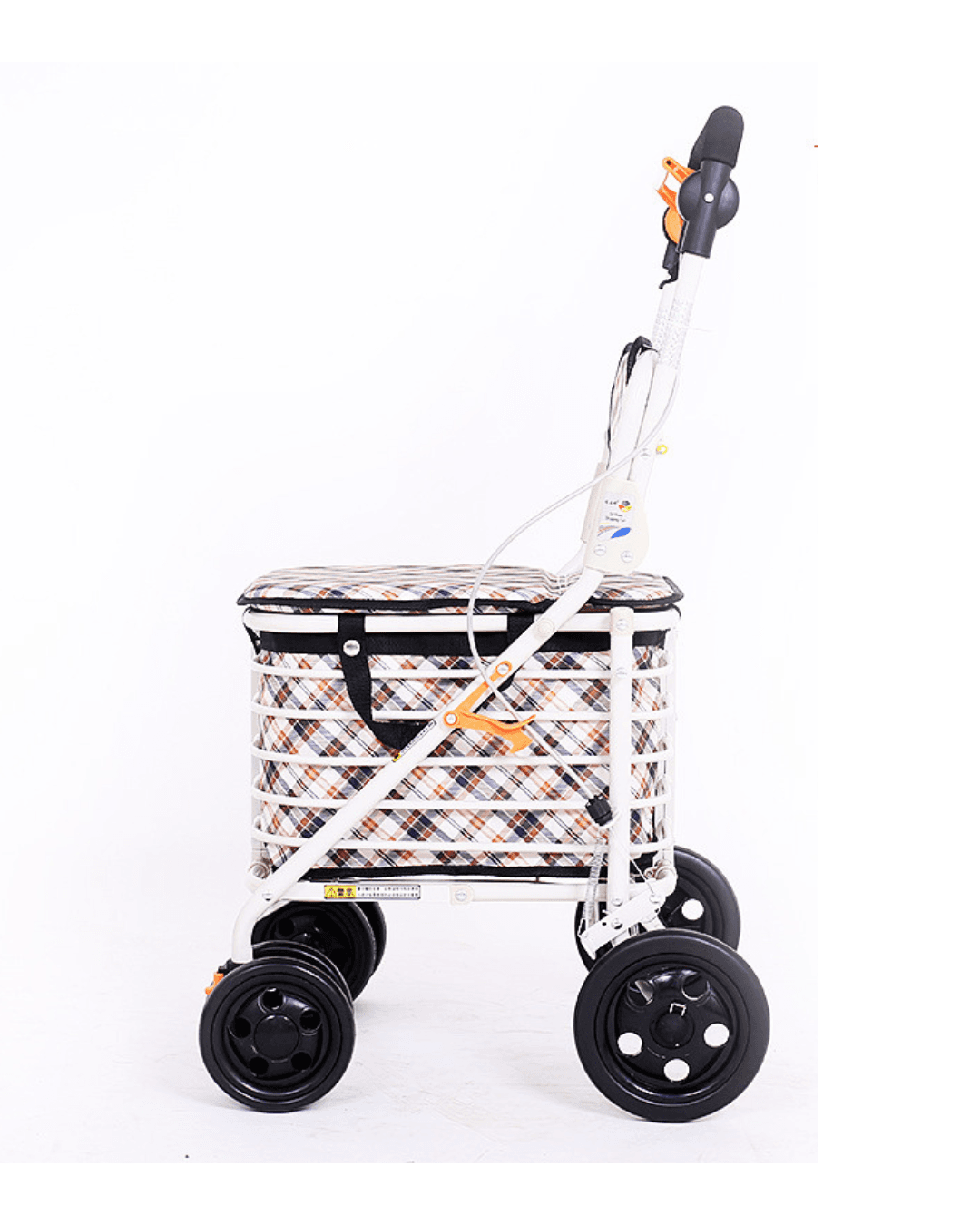 シルバーカー 座れる四輪チェック柄買い物カート