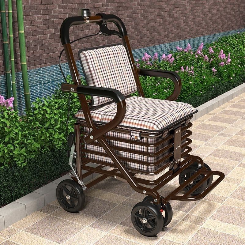 シルバーカー 座れる四輪式買い物かご付きシルバーカー